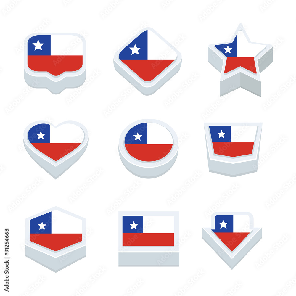 chile flags icons and button set nine styles