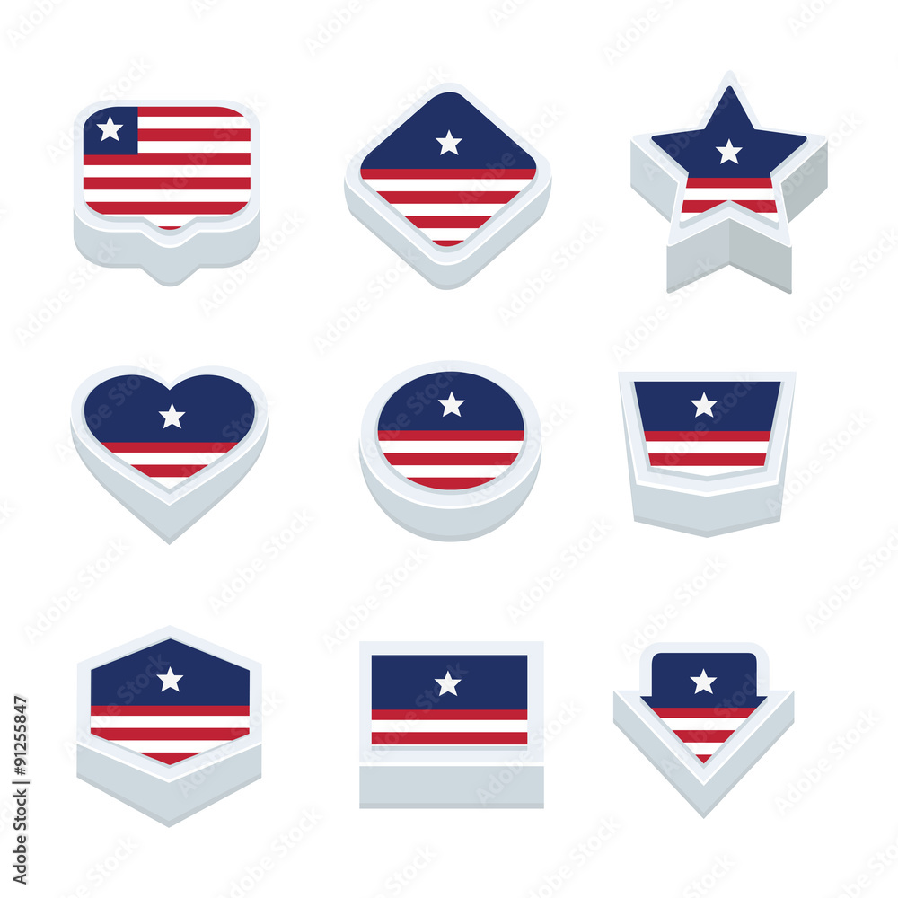 liberia flags icons and button set nine styles