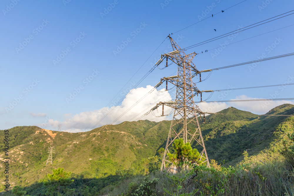 Power lines  and a tower in Hong Kong, China