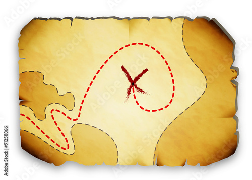 Pirate map marked with the location of the treasure