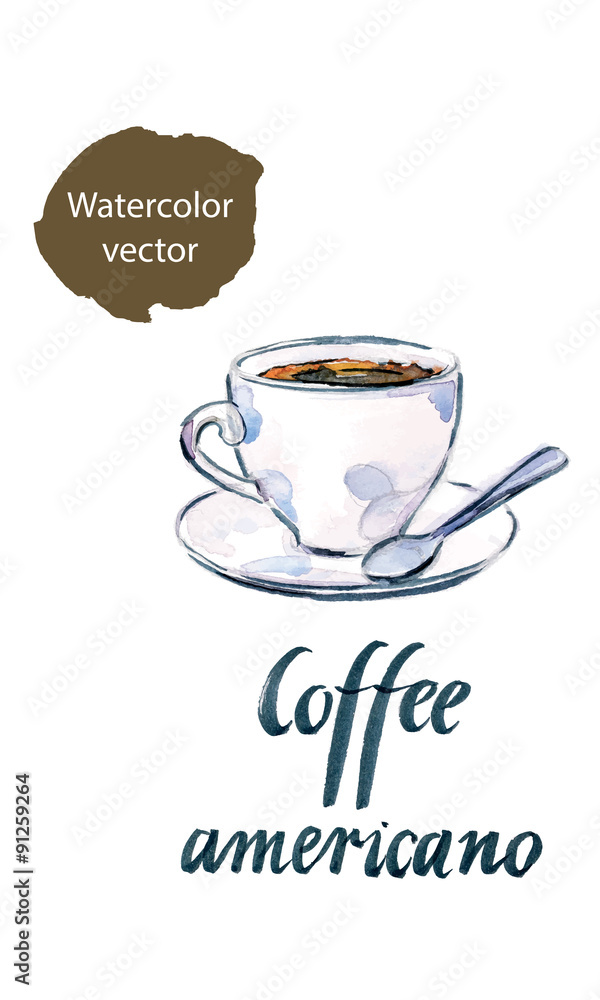 Obraz premium Watercolor cup of coffee Americana, hand drawn - vector Illustration