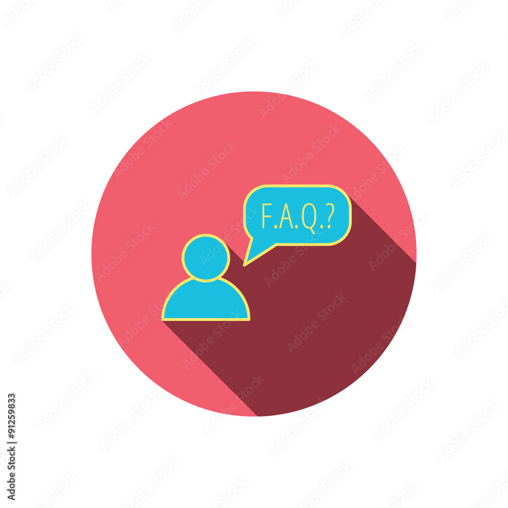 FAQ service icon. Support speech bubble sign. FAQ service icon. Support speech bubble sign.