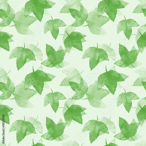 Green leaves. Watercolor floral background. Seamless  pattern