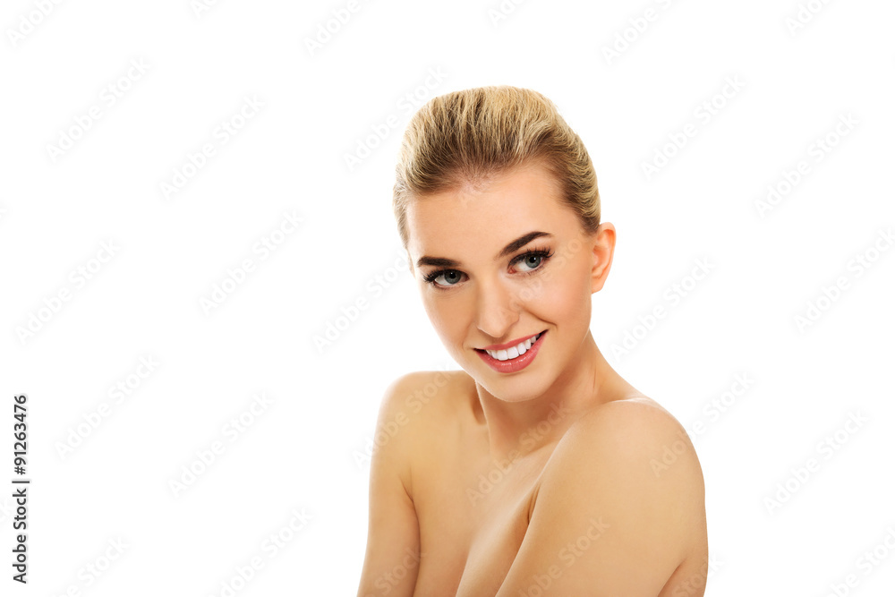 Smiling woman sitting on the floor Smiling woman sitting on the floor