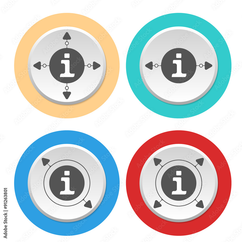 Four circular abstract colored icons and info symbol Four circular abstract colored icons and info symbol
