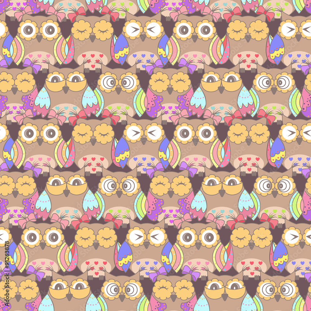 Fototapeta premium Seamless pattern of owls on a dark background