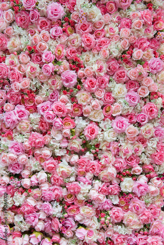 Fototapeta Naklejka Na Ścianę i Meble -  Pink and white rose backdrop