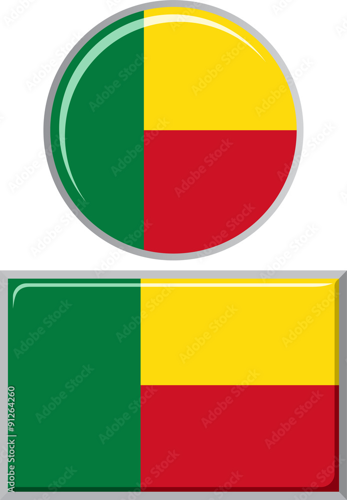 Fototapeta premium Benin round and square icon flag. Vector illustration.