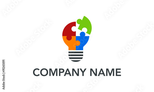 puzzle smart idea mind think lightbulb logo design template