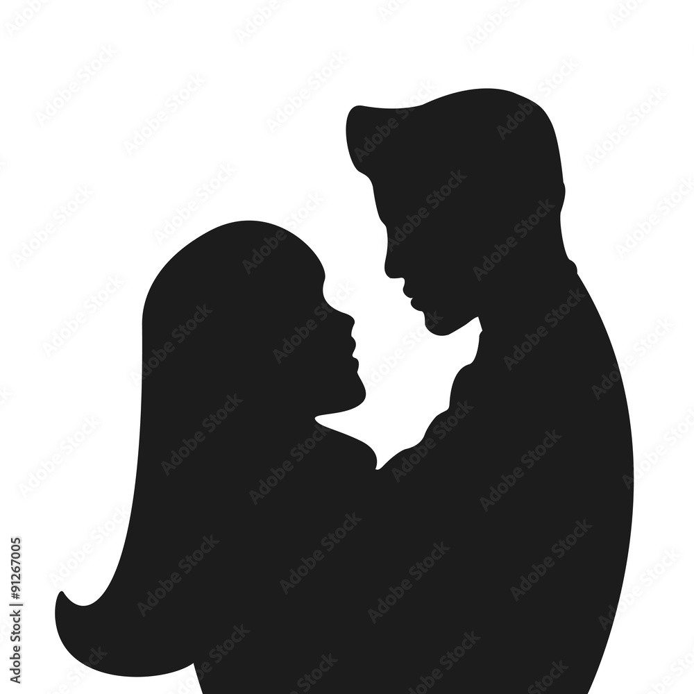 Romantic silhouette with man and woman.