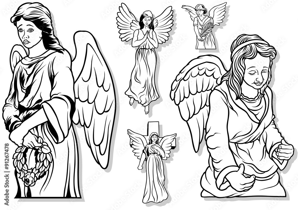 Angel Set - Black Outlined Illustrations, Vector Angel Set - Black Outlined Illustrations, Vector