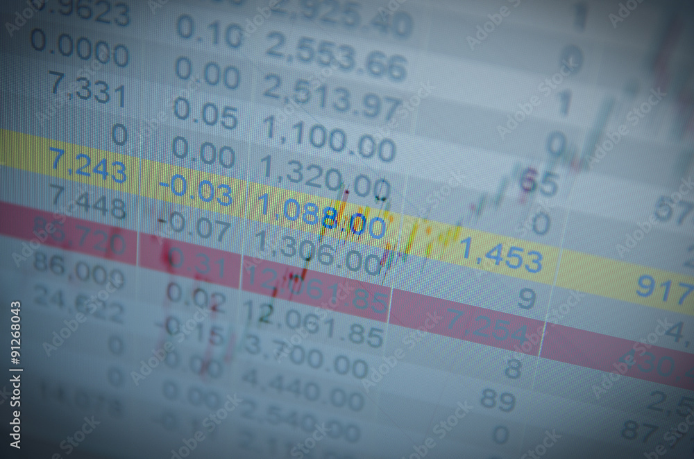 Financial concept. Trading terminal on PC monitor. Multiple exposure photo Financial concept. Trading terminal on PC monitor. Multiple exposure photo