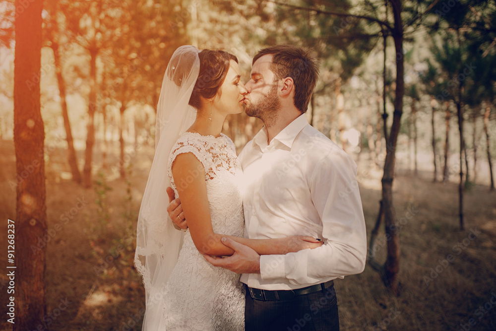 Wedding couple in love outdoors
