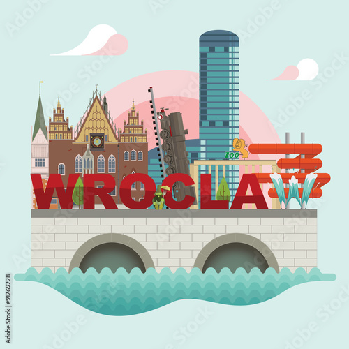 Flat modern vector of Wroclaw