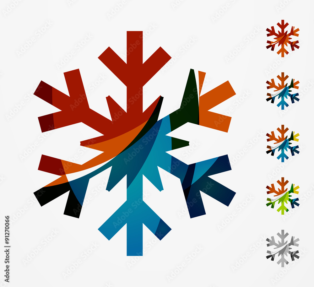 Fototapeta premium Set of abstract colorful snowflake logo icons, winter concepts