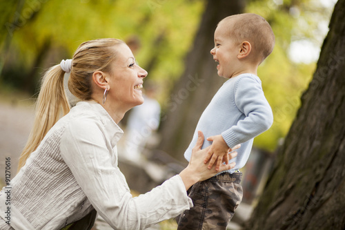 Mother and son in the autum...
