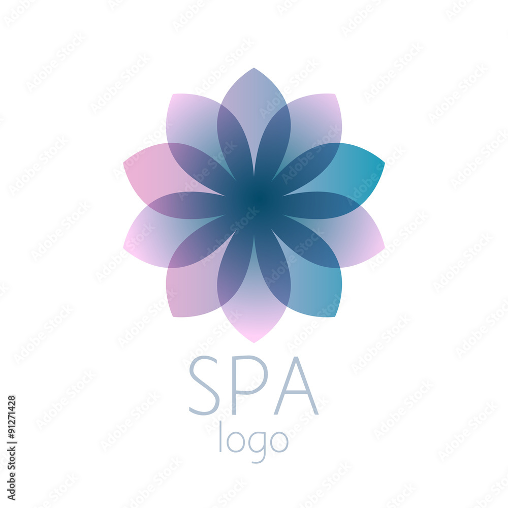 Beautiful turquoise abstract flower logo sign.