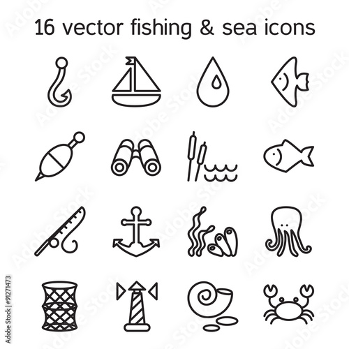 Isolated marine and fishing icons set