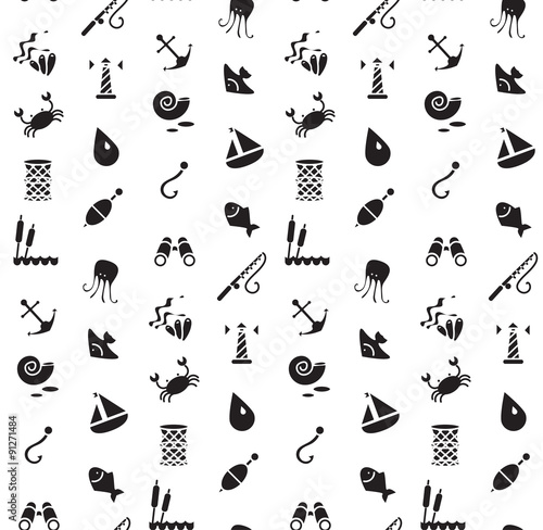 Isolated marine and fishing seamless pattern