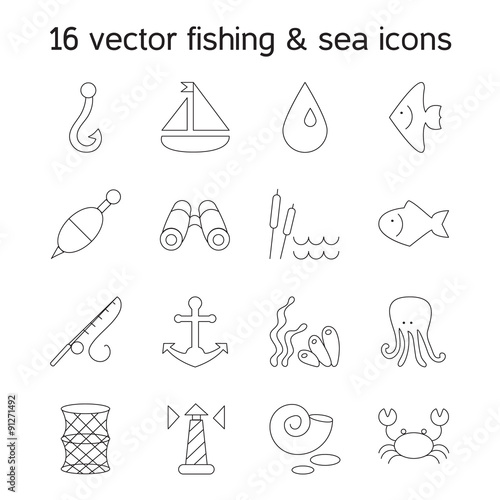 Isolated marine and fishing icons set