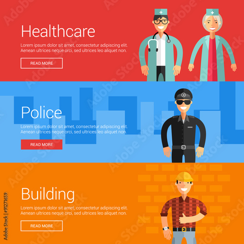 Healthcare. Police. Buliding. Flat Design Vector Illustration Concepts for Web Banners and Promotional Materials