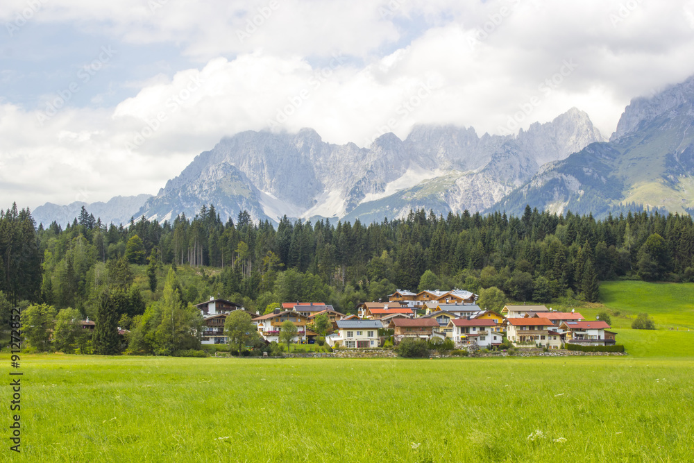 a beautiful view of the austrian alps and Oberndorf in Tirol, Au