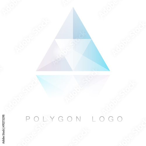 Triangle polygon logo in modern geometric style with reflection. Colorful premium logo isolated on white.