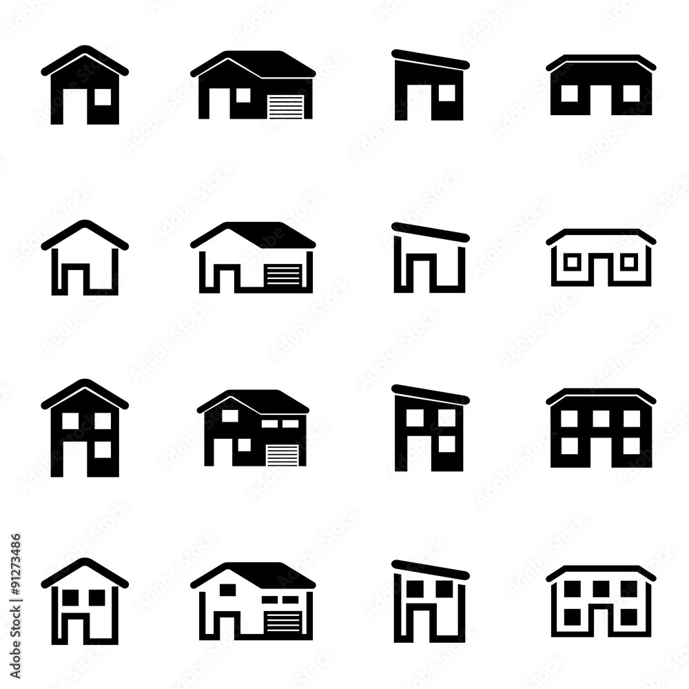 Fototapeta premium Vector black house icon set