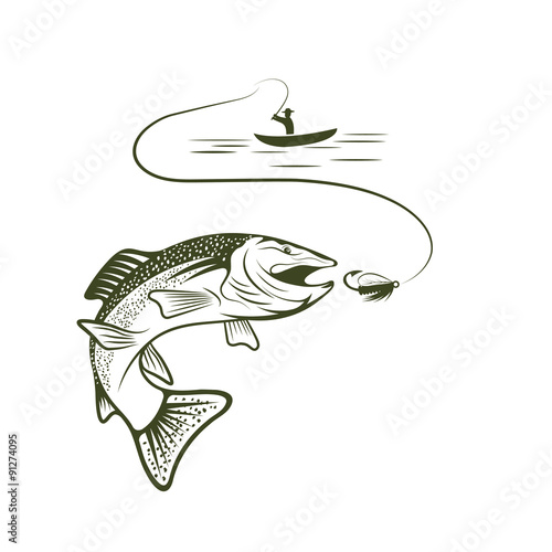 fisherman in boat and trout