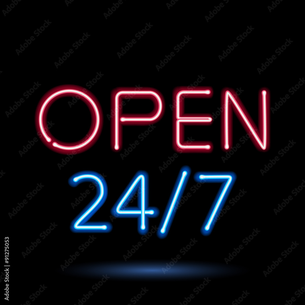 Neon sign open vector illustration. Neon sign open vector illustration.