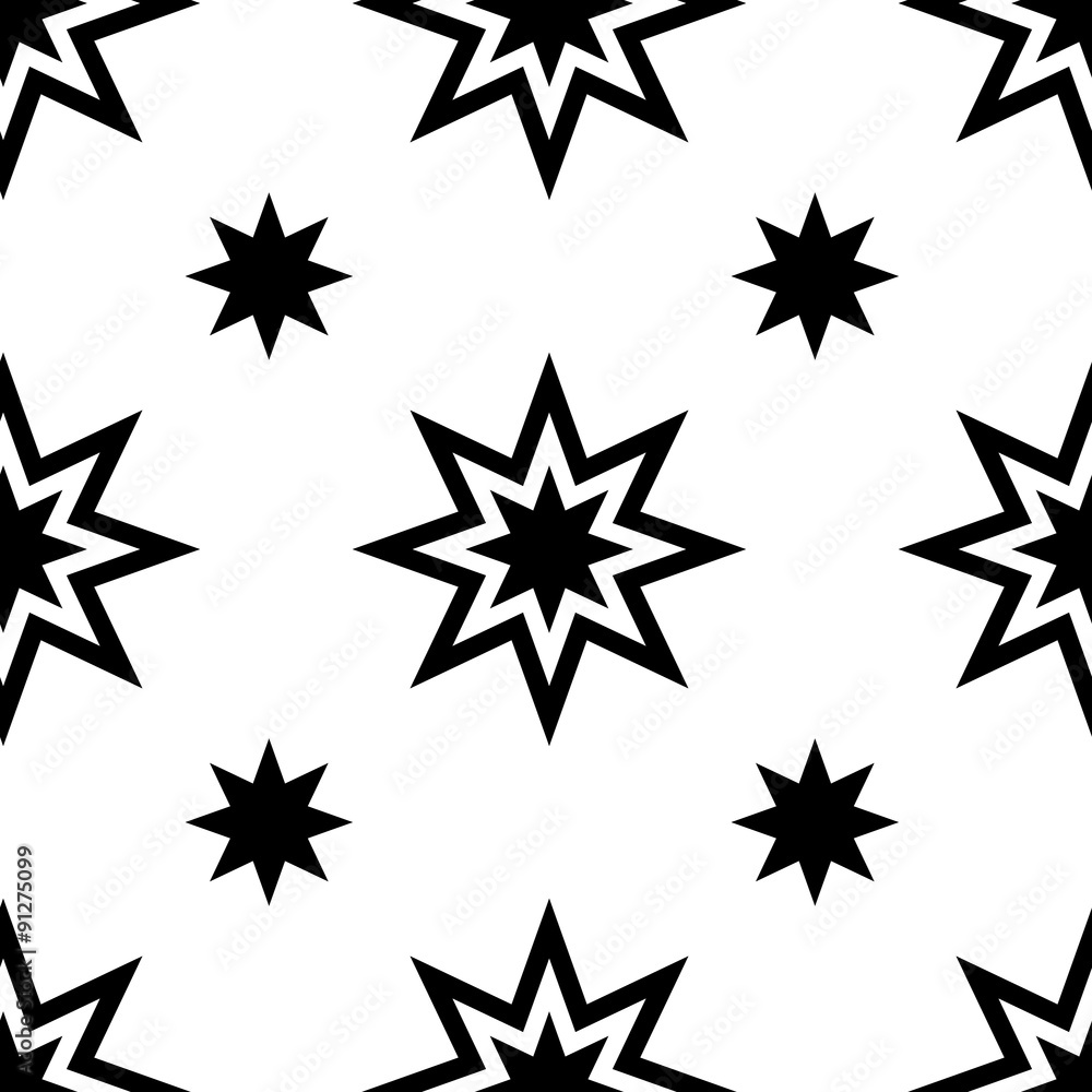 Fototapeta premium Monochrome geometric seamless pattern with Christmas stars