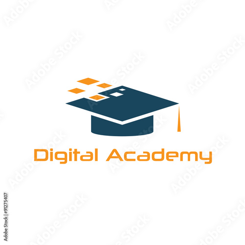 Graduation cap of digital academy vector design template