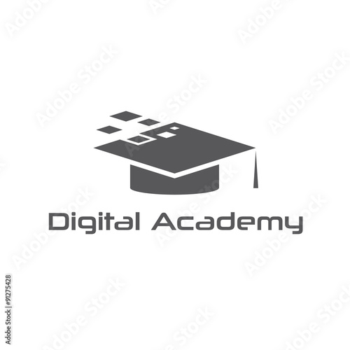 Graduation cap of digital academy vector design template