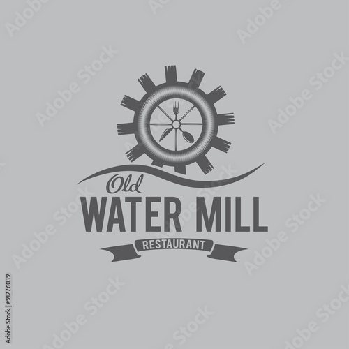old water mill restaurant concept vector design template