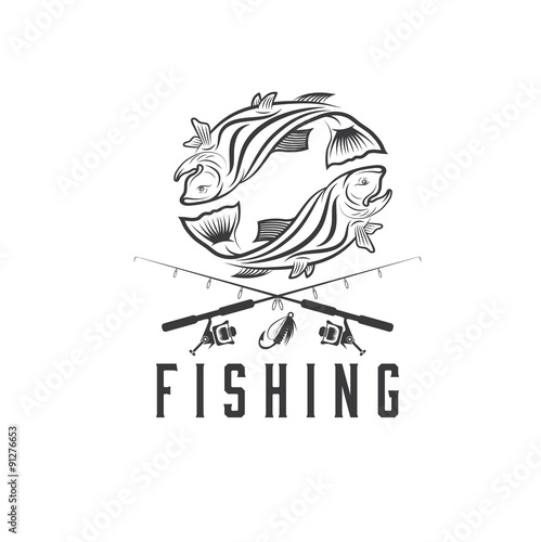 vintage fishing vector design template