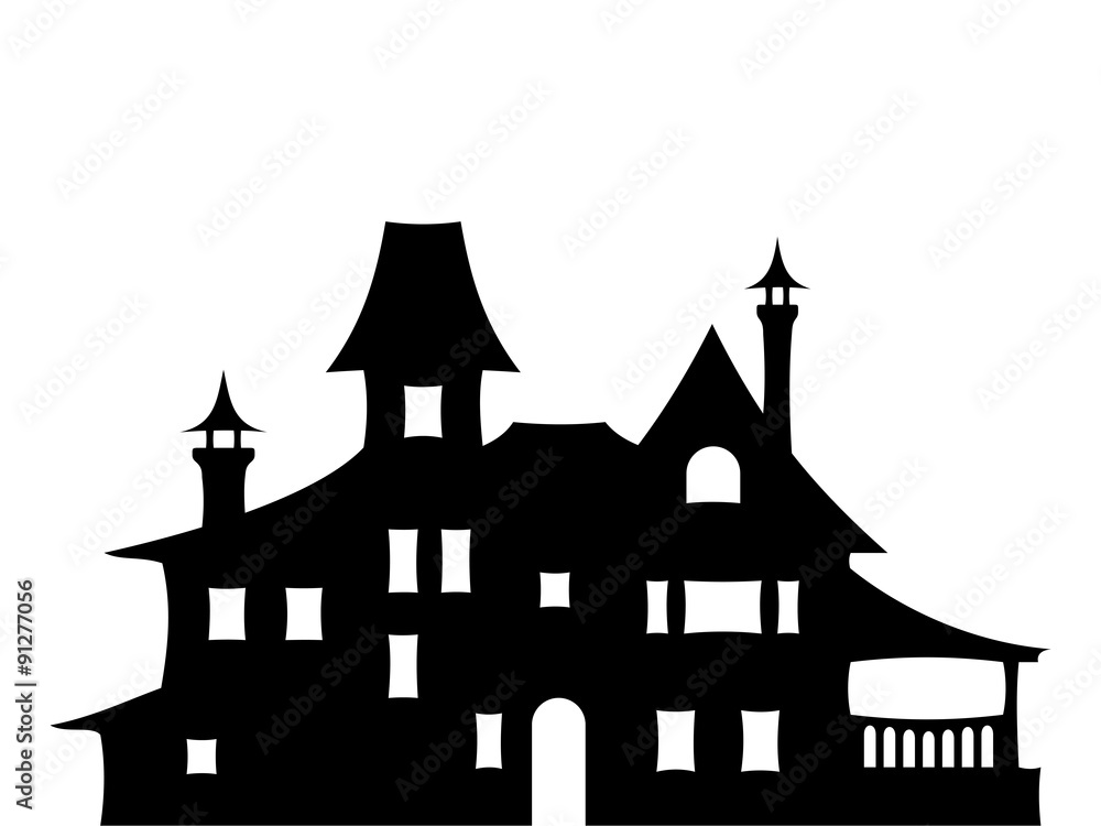 Black silhouette of a Victorian house. Vector illustration.