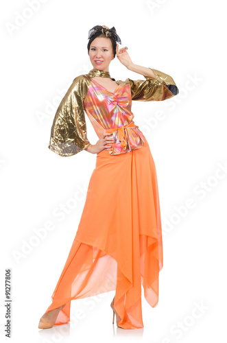 Woman in orange dress isolated on white © Elnur