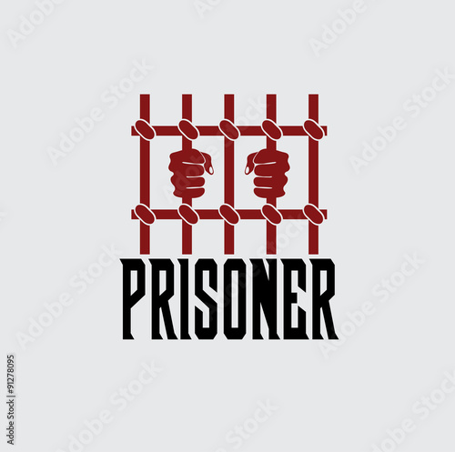 prisoner hands behind bars vector design template
