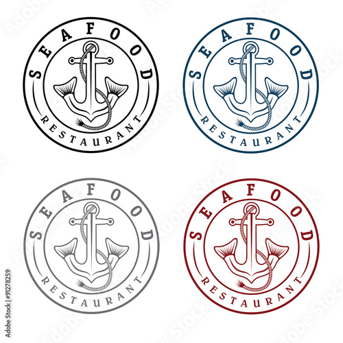 anchor with fish tails seafood restaurant  labels