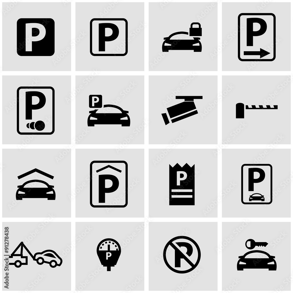 Vector black parking icon set Vector black parking icon set