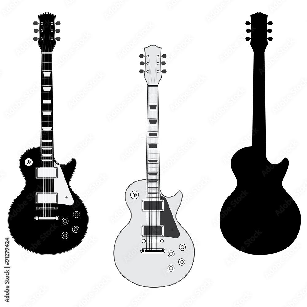 Naklejka premium Guitar Silhouettes Isolated on White Background. Vector Image