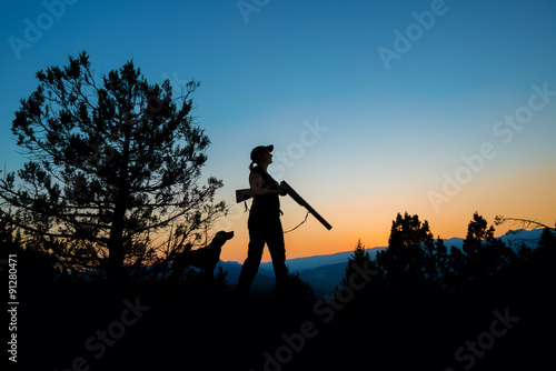 Female Hunter in Sunset