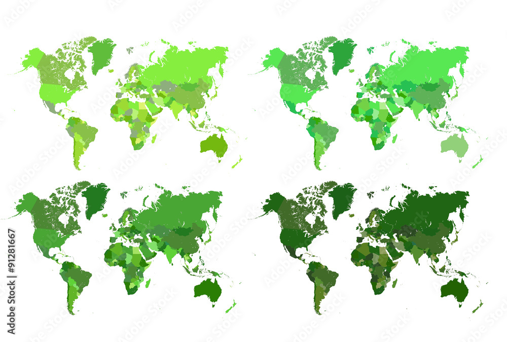 Detailed map of the world in green color. Different shades to suit your design needs.
