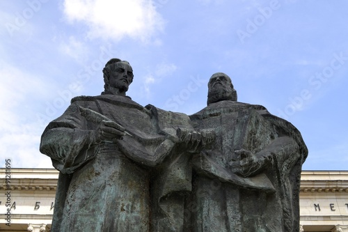 Saints Cyril and Methodius holding the Cyrillic alphabet