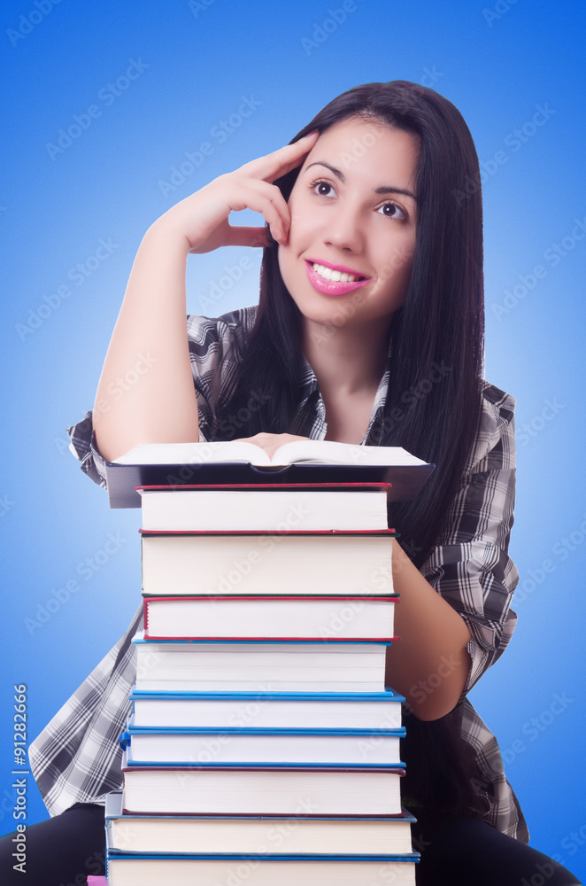 Girl student with books on white Girl student with books on white