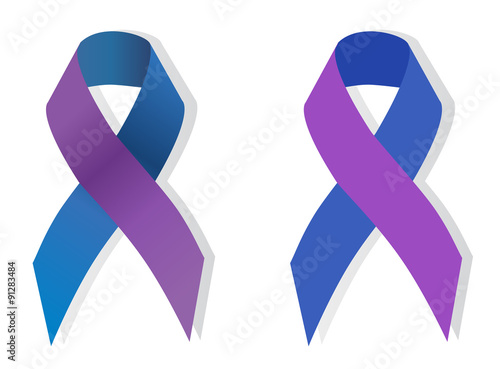 Two-tone blue and purple ribbon awareness