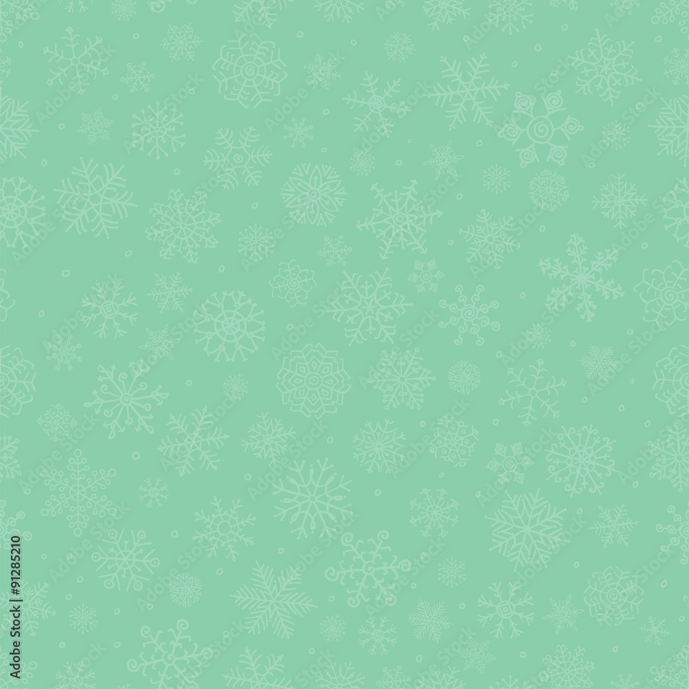 Green Subtle Winter Snow Flakes Doodle Seamless Background Green Subtle Winter Snow Flakes Doodle Seamless Background