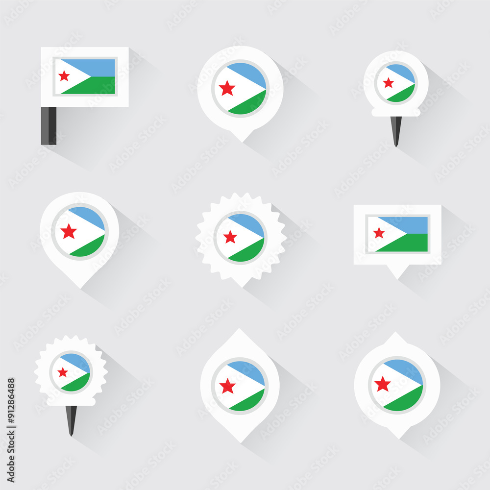 djibouti flag and pins for infographic, and map design djibouti flag and pins for infographic, and map design