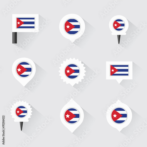 cuba flag and pins for infographic, and map design