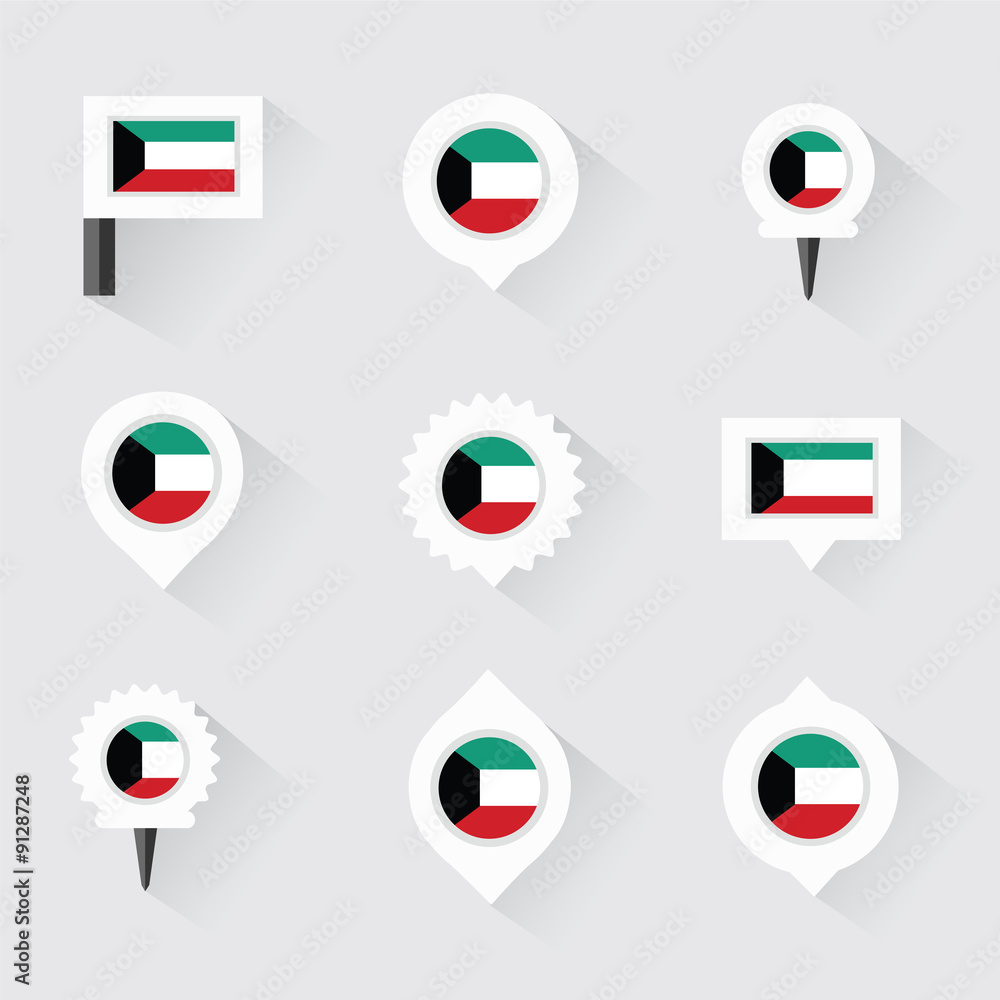kuwait flag and pins for infographic, and map design kuwait flag and pins for infographic, and map design